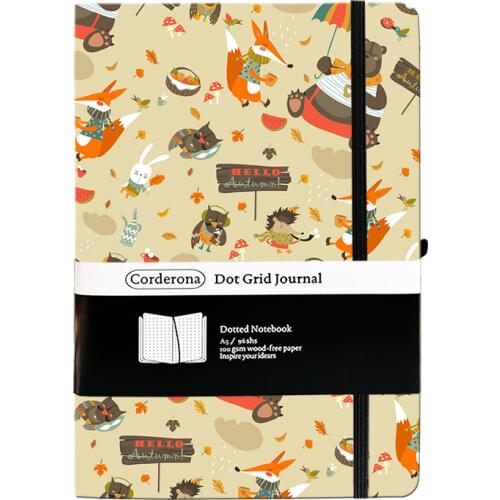 Autumn Animal A5 Dotted Notebook Dot Grid Journal Hard Cover 100gsm Travel Planner Diary