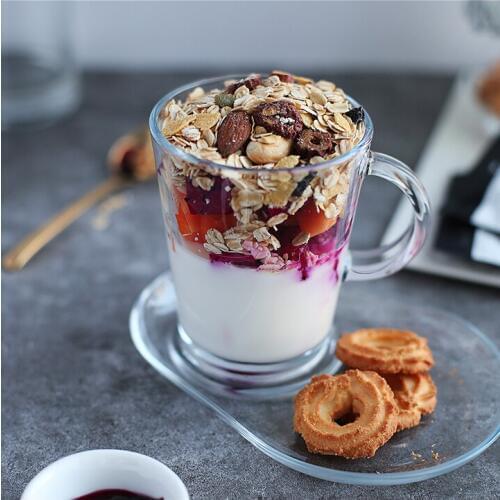 Household toughened milk coffee water icecream cup creative breakfast oatmeal cup large microwave oven transparency plate 400ml