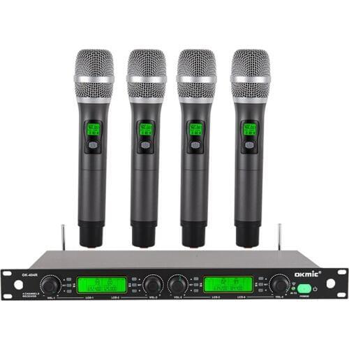 Cheap high quality professional UHF/PLL four channels wireless microphone system KTV Home Entertainment Stage Conference System