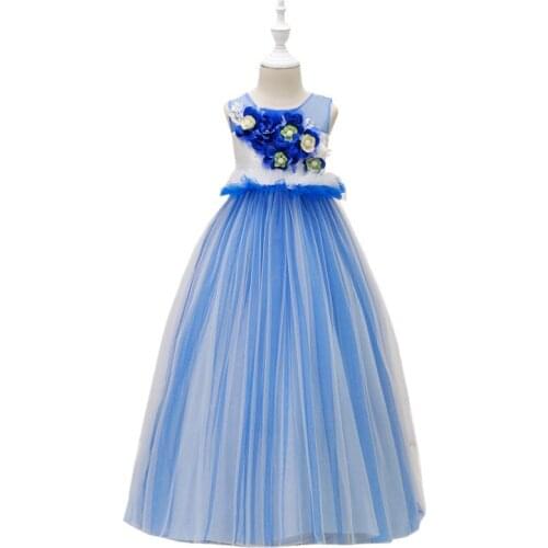 Kids dresses for girls Flower embroidery tutu Kids Clothing Elegent beading Girls Dresses for Children Princess Party Custumes