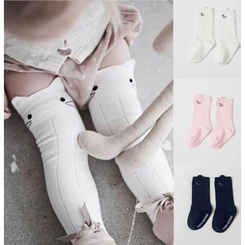 Kids Baby Girl Warm Stockings Child Accessories Toddler Cartoon Cotton Knee High Tights Cat Printed Stockings 0-4 Years
