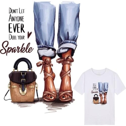 Girl Woman Transfer Iron-On Fashion Stickers Diy Accessory Clothes Iron On Heat Transfer Parches Over Powder