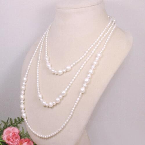 Hand Knotted elegant 3-4-8-9-10mm white freshwater pearl necklace long 127cm