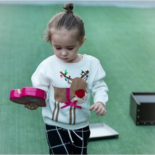Hot Children 's sweater Cute Deer autumn and winter new thick white baby Gilr cotton hand-made sweater