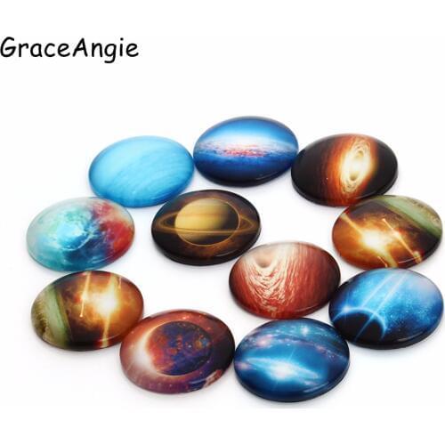 GraceAngie 20PCS Mixed Round Glass Cabochon Universe Pattern Flatback Fit Cameo Base Setting for Jewelry Flatback DIY Crafts