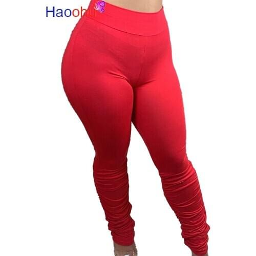 HAOOHU Casual Ruched Stacked Pants Fall Women Clothing Elastic Joggers Bodycon Sweatpants Streetwear Leggings Fashion Trousers