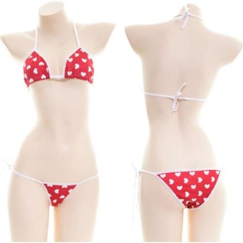 Kawaii Hearts Red Tie Version Adjustable Bra & Panties Bikini Set Cotton Soft Underwear Sleep Intimates Set