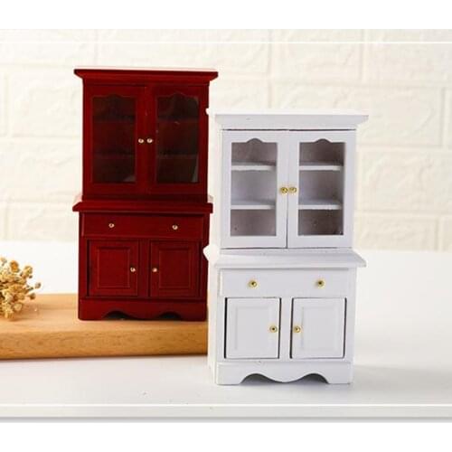 1/12 Dolls House Miniature Birch Wooden Antique Cabinet for Room Furniture