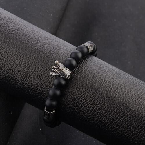 Matt Black Crown Rosary Bracelet Fashion Natural Frosted Bracelets For Women Cool Lava Couple Men Jewelry Bangles Stone Bea I9O4