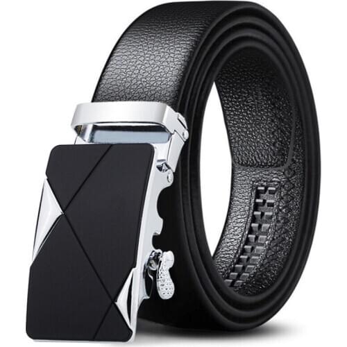 New year mens youth fashion casual lychee pattern pure black automatic buckle belt