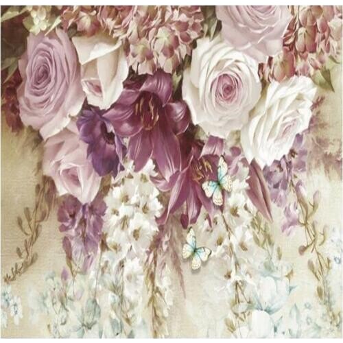 Custom wallpapers classic painting wallpaper Modern fresh three-dimensional floral oil painting pastoral TV background wall