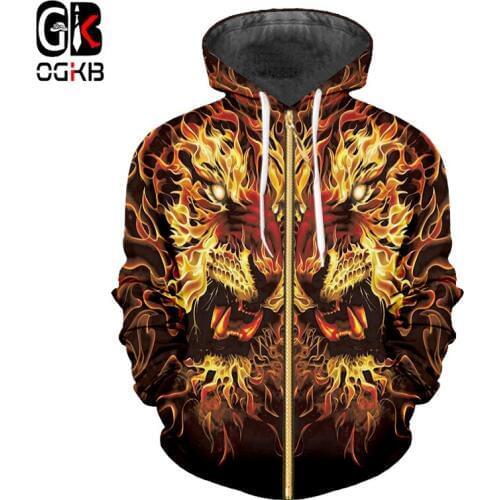 OGKB Animal Printed Zipper Hoodies Brand 3d Hoodies Men/women Sweatshirts Oversize 6XL Autumn Casual Pullover Tracksuits Jackets