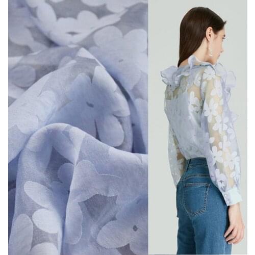 Half Meter Elegant Blue Flower Jaquard Organza Fabric For Dress Shirt Shaggy Skirt Girl Garment Material T1677
