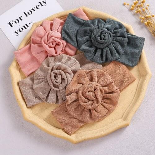27pc/lot 2021 New Baby Rolled Flower Headband Head Waps Newborn Cotton Turban Flower Stretch Hair Bands Girls Hair Accessories