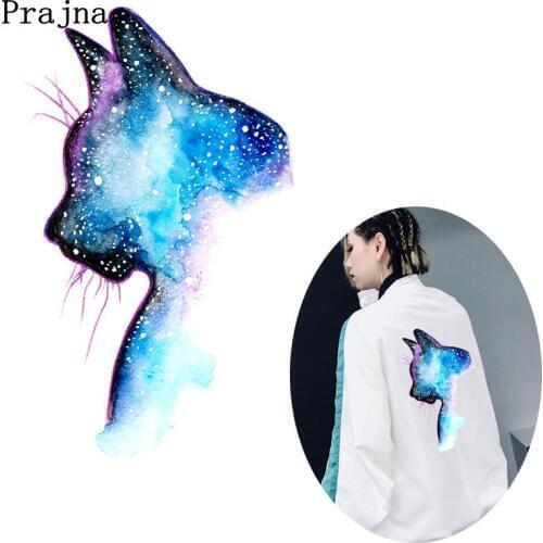 Prajna Colorful Cat Patch Iron On Heat Transfers Cartoon Unicorn Stripe On Clothes Iron Patch Summer Style Ironing Stickers DIY