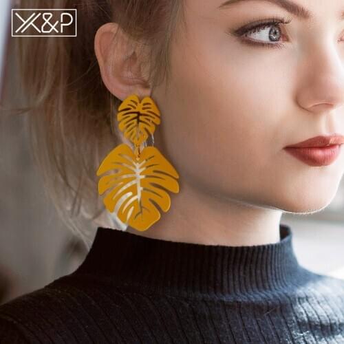 X&P Statement Leaf Drop Earrings for Women Bohemian Fashion Trend Summer Beach Long Metal Dangle Earrings Girl Large Jewelry
