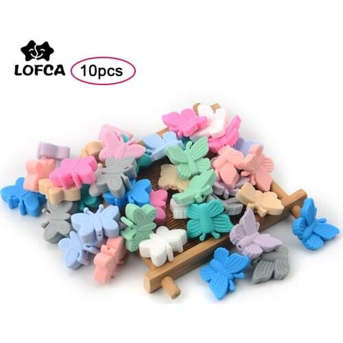 LOFCA Silicone butterfly Beads 10pcs/lot Loose Silicone Beads BPA Free Food Grade DIY For Baby Chew Toy Teething Necklace Making