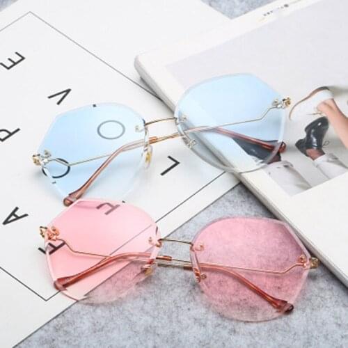 Women Shades Curved Legs Glasses Gradient Rimless Vintage Sunglasses for Ladies