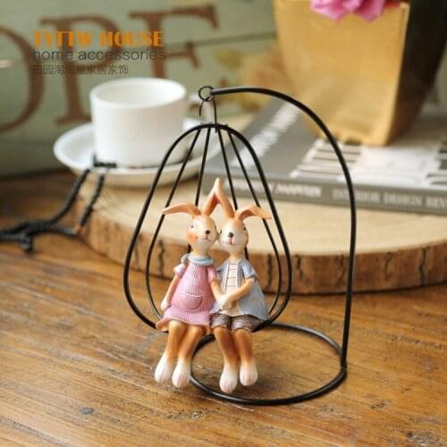 Garden Home Decoration Ornaments Garden Lovers Swing Rabbit Iron Resin Home Decoration Ornaments Home Decoration Accessories