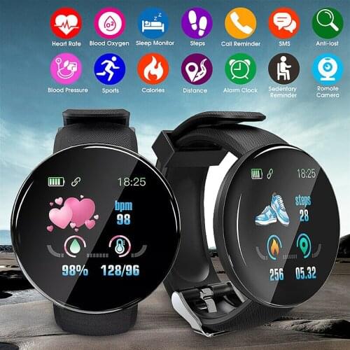 Smart Watch D18 Round Color Screen Smart Bracelet Men Women Sleep Monitoring Waterproof Pedometer Sports Smart Clock Pk D13