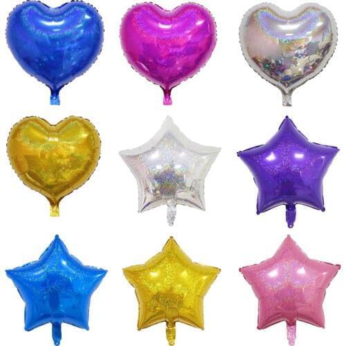 10pcs/lot 18inch Laser Metallic Star heart Foil Balloons Wedding Baby Shower Birthday Party Decor Helium Inflatable Globos Gift