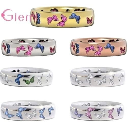 High Quality Office Lady Accessories Rings 925 Sterling Silver Micro Paved Cubic Zircon Butterfly Style Female Jewellery