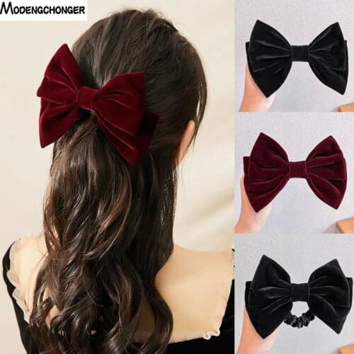 Velvet Barrettes Bow Hair Clip Elegant Bow Tie Hairpins For Woman Vintage Black Wine Red Bow Hair Clip Tie Prom Hair Accessories