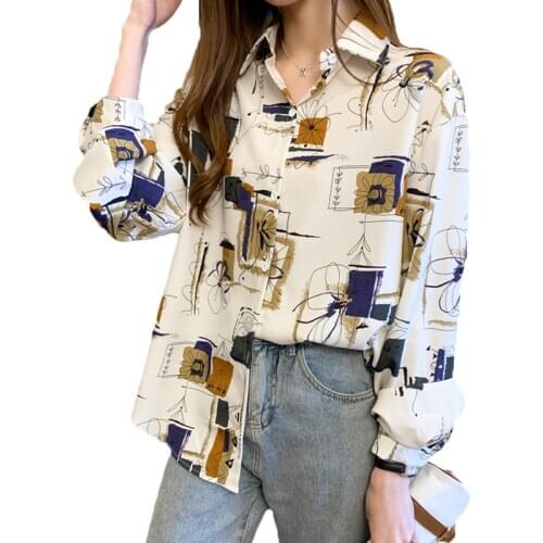 2021 Spring Summer Blouse New Retro Hong Kong style Shirt Womens Long-sleeved Color Shirt Girly Blousa Top 153b