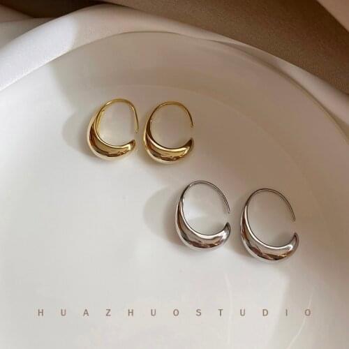 925 Sterling Silver Stud Earrings for Women French Trendy Gold Plated C Shape Earring Bride Jewelry Prevent Allergy
