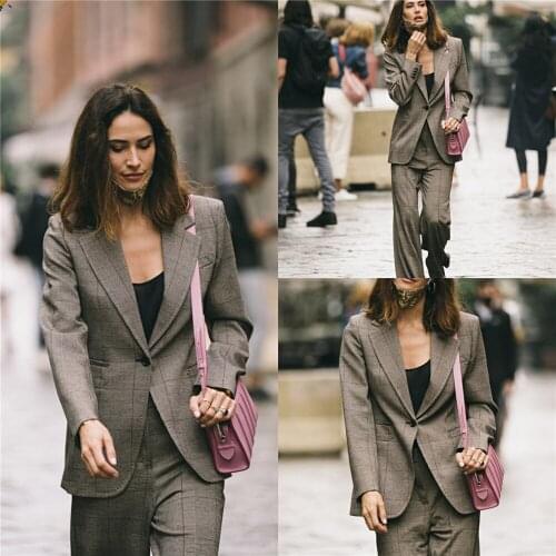 Elegant Fashion Plaid Suits New Designed One Button Loose Check Blazer Office Lady Casual Daily Custom Made Jacket 2 Pieces