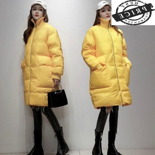 Winter Jacket Women Long Down Coat Female White Duck Down Jackets Loose Stand Collar Large Pockets Casual Coats LWL1066