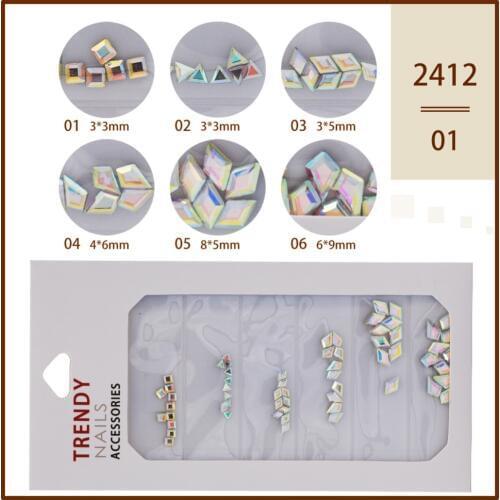 1 Pack 60pcs Mixed Shape Nail Rhinestones AB Colors Flat-back Crystal Strass 3D Charm Gems DIY Manicure Art Decorations Tool