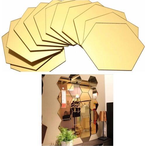 12PCS Hexagon Removable Waterproof Self-adhesive Mirror Stickers Home Bathroom Kitchen Wall Stickers Kitchen Decoration