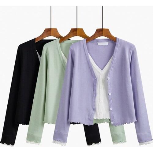 2021v-neck sweater Spring and Autumn Womens Sweaters Buttons Cardigans Fashionable Korean Fake two Lady Knitwears