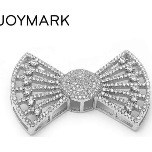 27.3x40.2mm Zircon Micro Pave Bowknot 925 Sterling Silver Connector For DIY Pearl Jewelry Charm Pendant SLJQ-CZ026