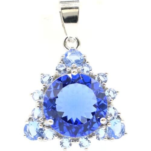 31x21mm Gorgeous Created Rich Blue Violet Tanzanite Pink Kunzite For Sister Daily Wear Silver Pendant Eye Catching