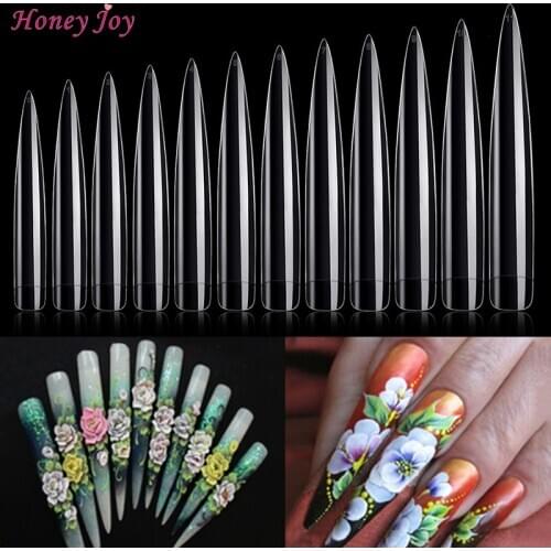 36pcs/lot Extra Long Stiletto Tips Half Cover Natural Clear White Acrylic Nail Art Sharp Ending Salon Artificial Fake False Tip