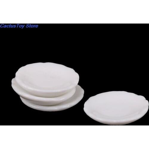 4pcs 1:12 Dollhouse White Round Dishes Plate Tableware Miniatures Dolls House Furniture Kitchen Toy