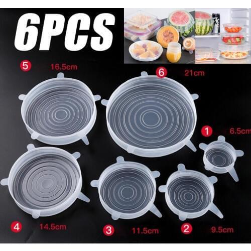 6 pcs Reusable silicon stretch lids bowl universal lid Silicone food cover kitchen accessories pot lid cover cooking fresh cover