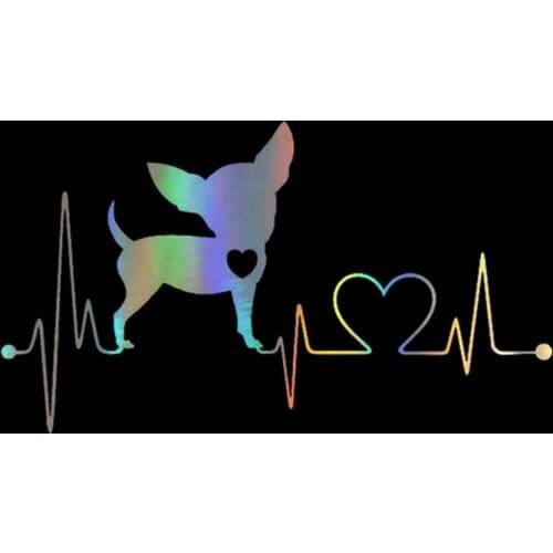 Car Sticker 3D 15.2*8.6CM Chihuahua Dog Heartbeat Sticker On Car Funny Stickers and Decals Vinyl Car Styling Decorative