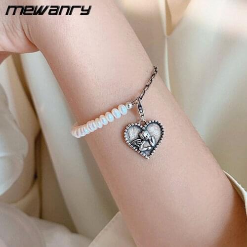 Mewanry 925 Sterling Silver Love Angel Bracelet for Women New Fashion Vintage Pearl Temperament Party Jewelry Birthday Gifts