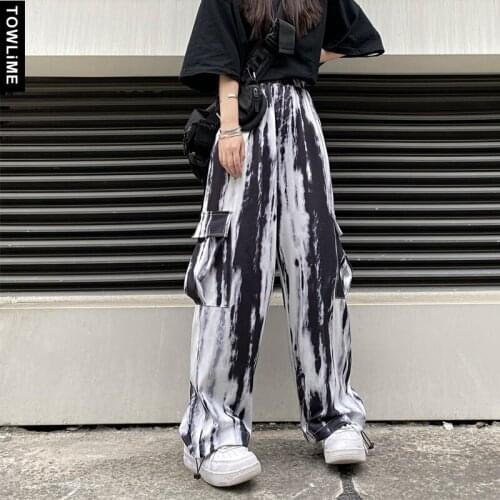 New Women Hip Hop High Waist Tie-dyed Printed Pants Men Korean Streetwear Wide Leg Pantaloons Casual Trousers Man Sweatpants