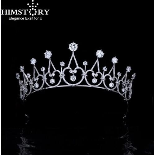 Himstory European Zircon Queen Crown Wedding Jewelry Hair Accessories Royal Princess Tiaras Headpiece Hairband Accessories