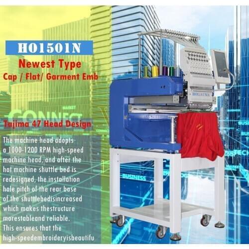 China 10 years service ! 1 Head Embroidery Machine HOLiAUMA Hat School uniform flat logo 3D Embroidery Sewing Machine 15 Color
