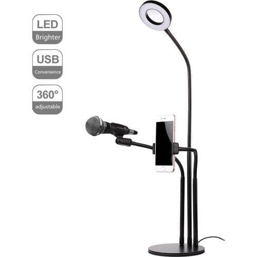 USB Charging Camera Photography Ring Light Led Selfie Fill Light Desktop With Phone Clip Microphone Bracket for Live Youtube