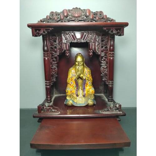 9"Chinese temple collection Old Old lacquer Buddhist altar Bronze Cloisonne Lao Tzu Statue Buddhist Hall Auditorium