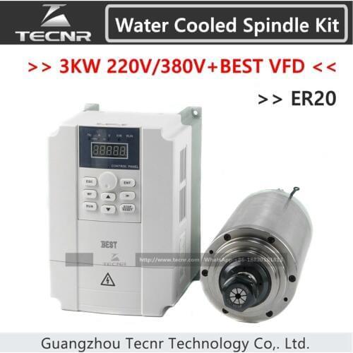 3KW 220V 380V water cooled spindle kit ER20 with 3KW 4KW VFD inverter