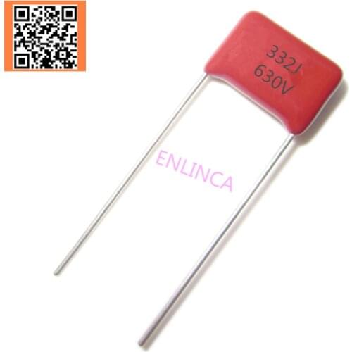 10pcs CBB 630V 3.3NF 332J 5% PITCH 10MM DIP CBB Polypropylene film capacitor