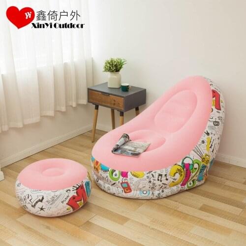 Creative design girl heart graffiti inflatable flocking sofa bed lazy sofa chair with leather combinations Inflatable chair