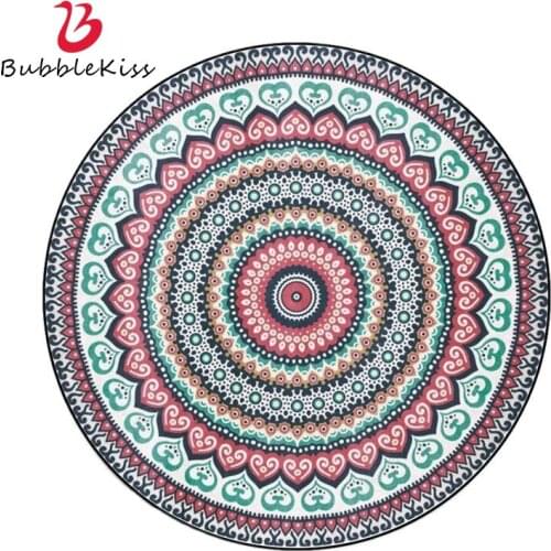 Bubble Kiss Soft Round Carpets For Bed Room Bohemian Red Green Mandala Ethnic Style Living Room Decoration Carpet Home Decor